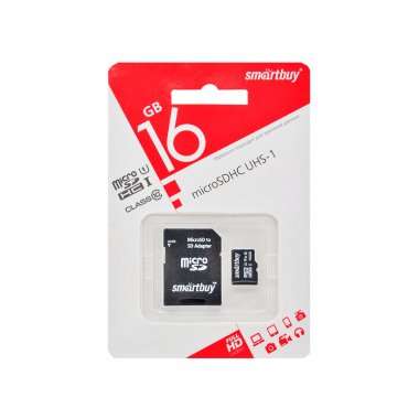 Карта памяти MicroSDHC 16GB Class 10 Smart Buy+SD адаптер — 1