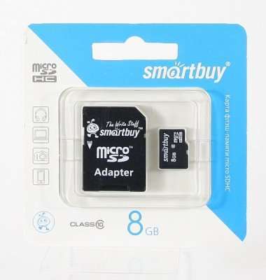 Карта памяти MicroSDHC 8GB Class 10 Smart Buy+SD адаптер — 1